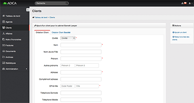 logiciel gestion cabinet avocat, client particuliers et société